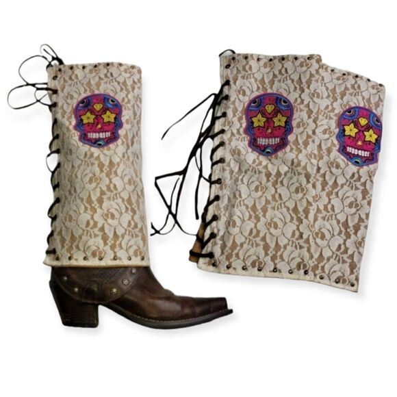 ICON Accessories - NWT Sugar Skull‎ Women's Tall Lace Cowboy Cowgirl Boot Covers Adjustable Size